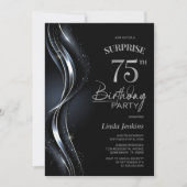 Invitation Surprise Black Silver 75e fête d'anniversaire (Devant)