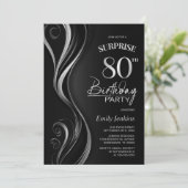 Invitation Surprise Black Silver 80e fête d'anniversaire (Debout devant)