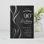 Invitation Surprise Black Silver 90e fête d'anniversaire (Debout devant)