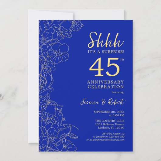 Invitation Surprise Bleu Saphir 45e Anniversaire (Devant)