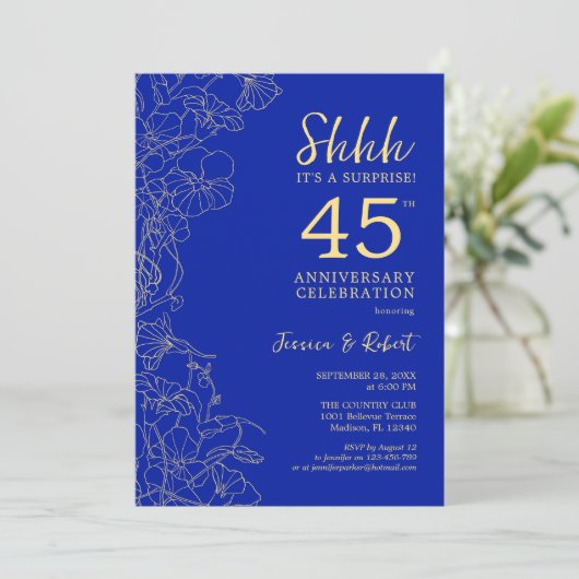 Invitation Surprise Bleu Saphir 45e Anniversaire (Debout devant)