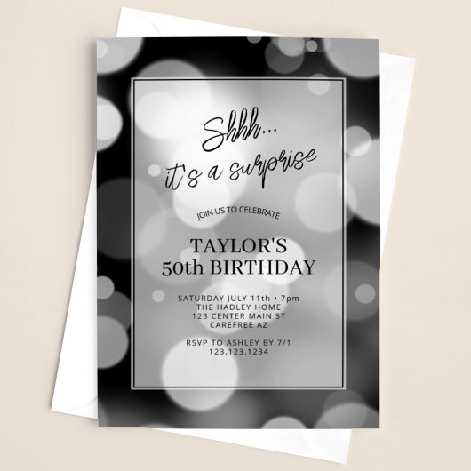 Invitation Surprise Bokeh Moderne 50e Anniversaire