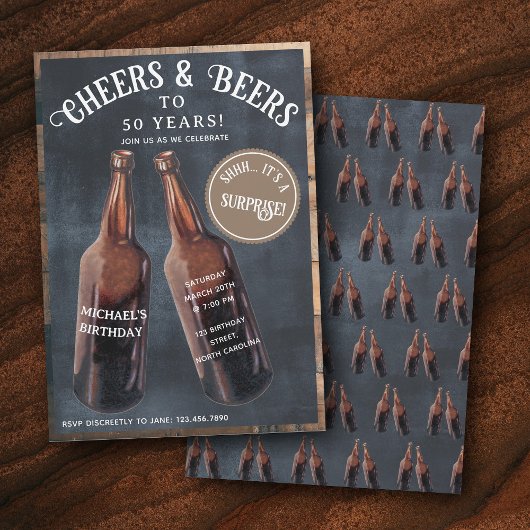 Invitation Surprise Cheers and Beers 50th Birthday