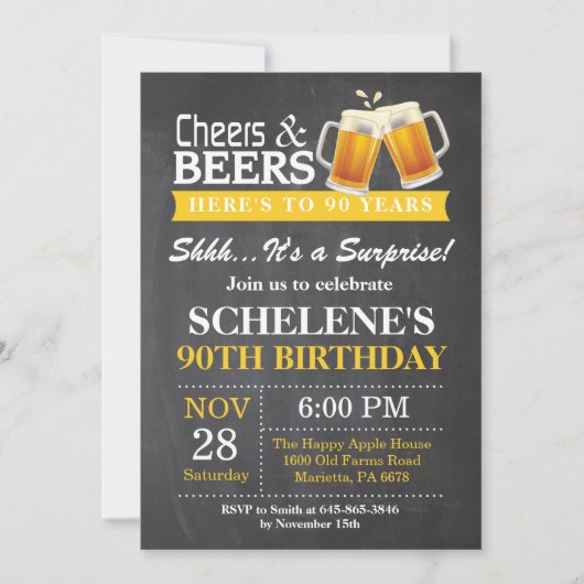 Invitation Surprise Cheers and Beers 90e anniversaire Invitat (Devant)