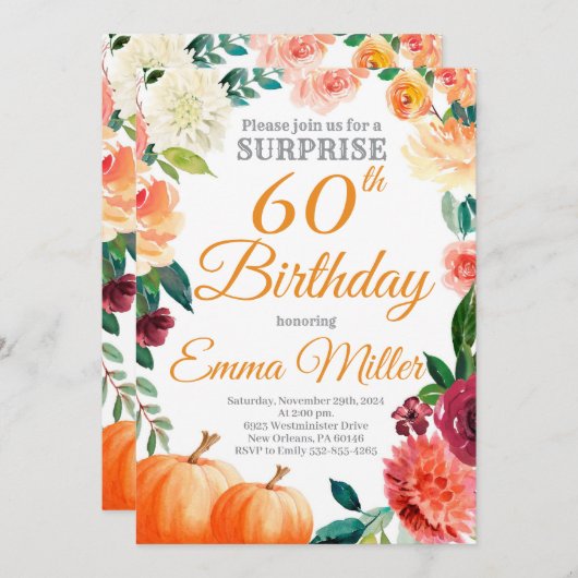 Invitation Surprise Citrouille d'automne Anniversaire (Devant / Derrière)