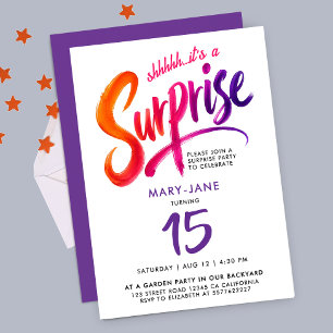 Invitation Surprise Couleurs Modernes 15e Anniversaire Script
