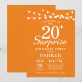 Invitation surprise d'anniversaire 20 ans Orange (Devant / Derrière)