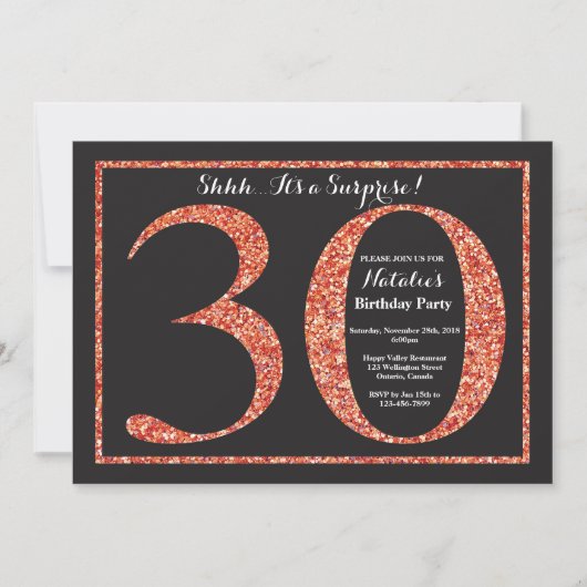 Invitation surprise d'anniversaire 30 ans Orange P (Devant)