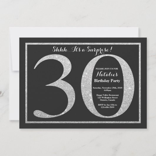 Invitation surprise d'anniversaire 30 ans paillett (Devant)