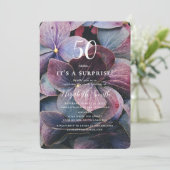 Invitation Surprise d'anniversaire 50 ans Hydrangea Bleu Viol (Debout devant)