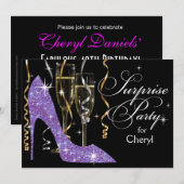 Invitation Surprise d'anniversaire au champagne Glitter Stile (Devant / Derrière)