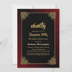 Invitation Surprise d'anniversaire de 90 ans avec une bordure