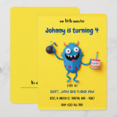 Invitation Surprise d'anniversaire explosive - Pagaille de mo (Devant / Derrière)