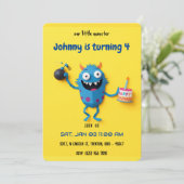 Invitation Surprise d'anniversaire explosive - Pagaille de mo (Debout devant)