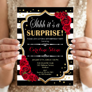 Invitation Surprise d'anniversaire - Rayures noires et blanch