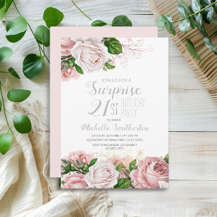 Invitation Surprise de 21e anniversaire Fleur Rose Blush