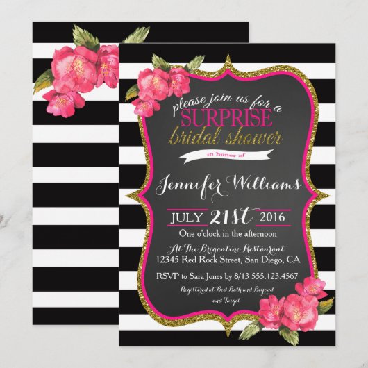 Invitation surprise de douche nuptiale (Devant / Derrière)