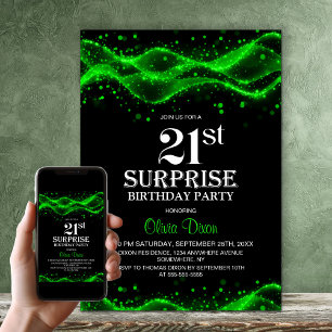 Invitation Surprise de fête d'anniversaire 21 ans noir et ver