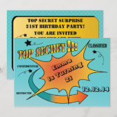 Invitation surprise de style BD Top Secret (Devant / Derrière)