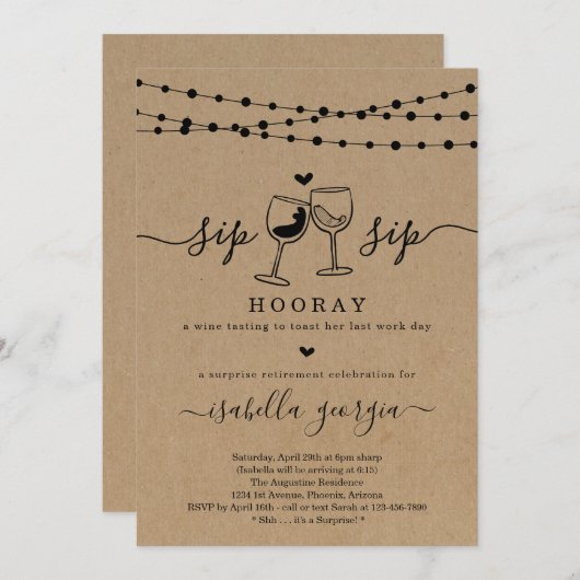 Invitation Surprise Dégustation De Vins Parti Retraite (Devant / Derrière)