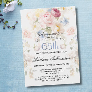 Invitation SURPRISE Élégant 65e Anniversaire Floral Peint