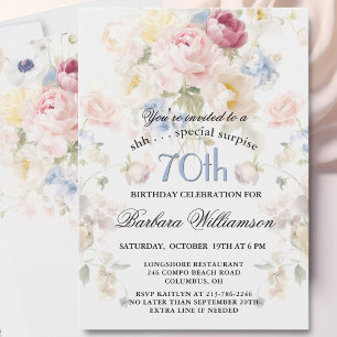 Invitation SURPRISE Élégant 70e anniversaire peint floral