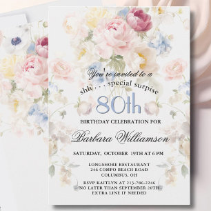 Invitation SURPRISE Élégant 80e anniversaire floral peint