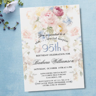 Invitation SURPRISE Élégant 95e anniversaire floral peint 