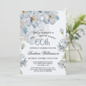 Invitation SURPRISE Elegant Blue Floral 60th Birthday (Debout devant)