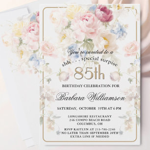 Invitation SURPRISE Élégant Fleurs Peintes 85e Anniversaire