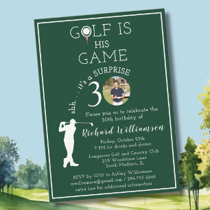 Invitation SURPRISE Élégant Homme Golf Photo 30e Anniversaire