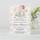 Invitation SURPRISE Elegant Painted Floral 100th Birthday (Debout devant)