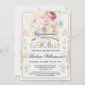 Invitation SURPRISE Elegant Painted Floral 90th Birthday (Devant)