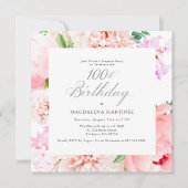 Invitation SURPRISE FÊTE 100e anniversaire Pink Floral Carré (Devant)