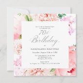 Invitation SURPRISE FÊTE 70e anniversaire Carré rose floral (Devant)