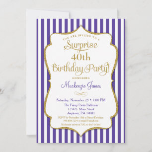 Invitation Surprise fête Anniversaire Purple Gold Elegant