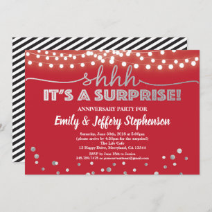 Invitation Surprise fête anniversaire ruby rouge & argent