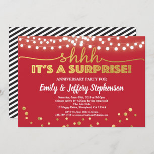 Invitation Surprise fête anniversaire ruby rouge & or