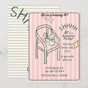 Invitation surprise fête Chut Rayures roses