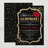 Invitation Surprise fête d'anniversaire - Black Red Gold (Devant / Derrière)