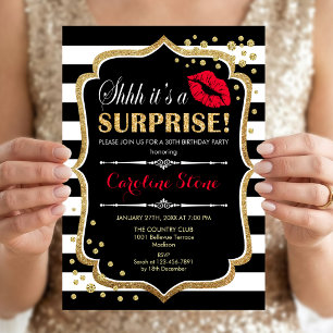 Invitation Surprise fête d'anniversaire - Black Red Gold