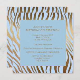 Invitation Surprise fête d'anniversaire Blue Gold Zebra