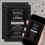 Invitation Surprise fête d'anniversaire Elégant noir et blanc<br><div class="desc">Peux-tu garder un secret ? Invitation famille et amis à une fête d'anniversaire élégante et passionnante surprise avec des invitations personnalisées en noir et blanc. Toute la formulation de ce modèle est simple à personnaliser, y compris le message qui dit "Shhh! C'est une SURPRISE." Le design se compose d'une bordure...</div>