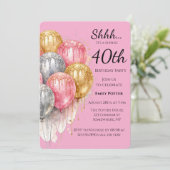 Invitation Surprise fête d'anniversaire en rose, argent et or (Debout devant)