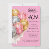 Invitation Surprise fête d'anniversaire en rose, argent et or (Devant)