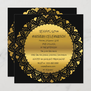 Invitation Surprise fête d'anniversaire Golden Black Lace Gla
