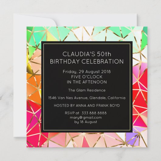Invitation Surprise fête d'anniversaire Golden Foil Rainbow (Devant)