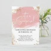 Invitation Surprise fête d'anniversaire rose et or Aquarelle (Debout devant)