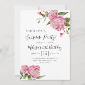 Invitation Surprise fête d'anniversaire rose Floral (Devant)