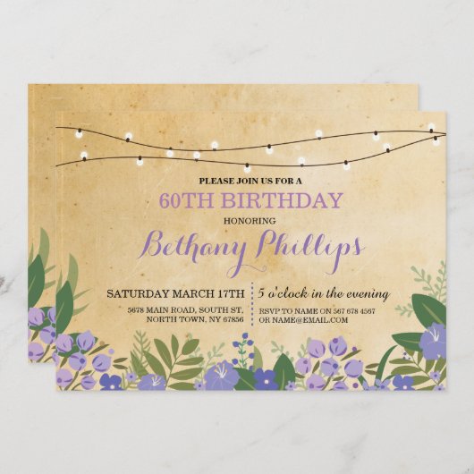 Invitation Surprise fête d'anniversaire Rustic Floral Invitat (Devant / Derrière)